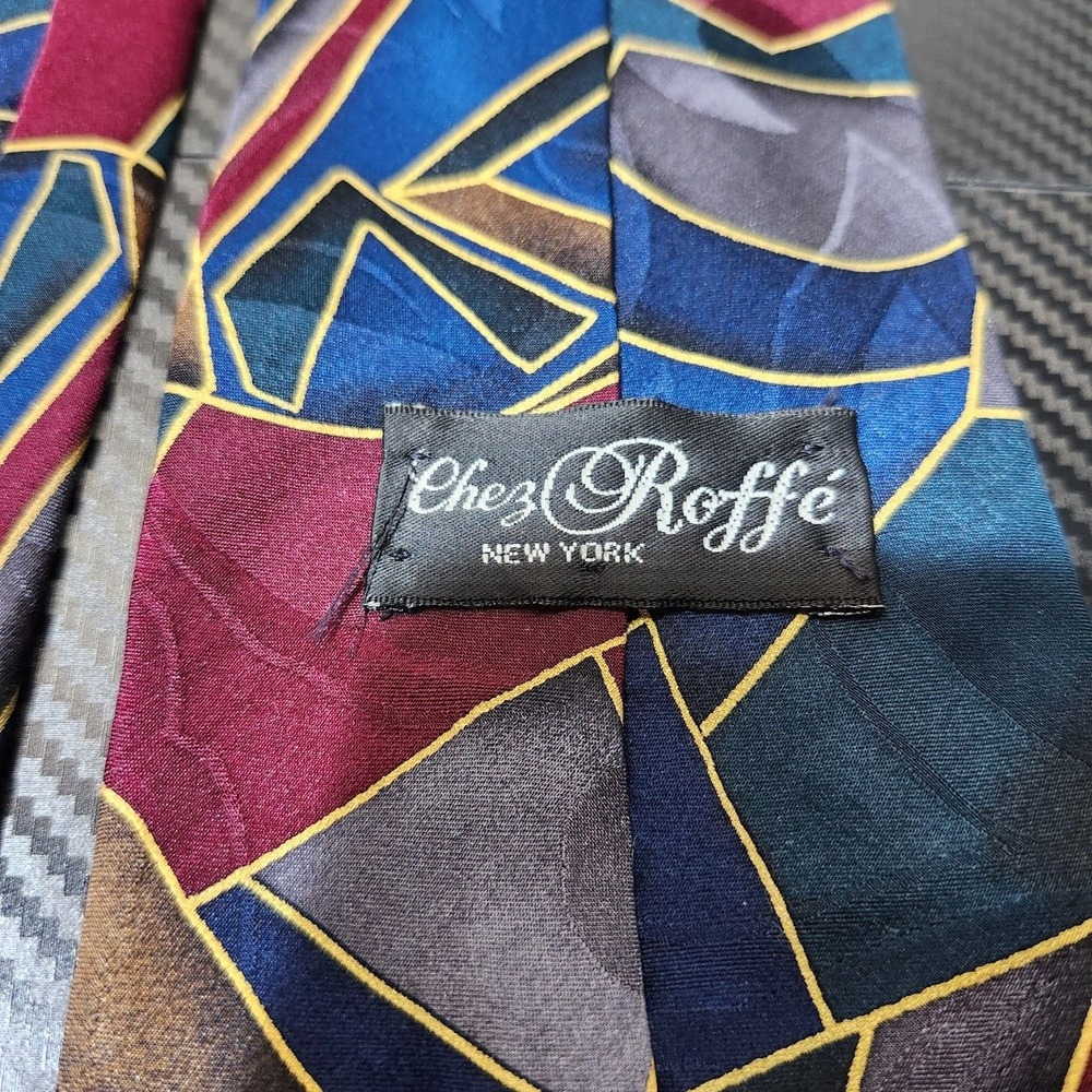 Chez Roffe Silk New York Abstract Pattern Multicolor Men's Tie - Picture 4 of 7